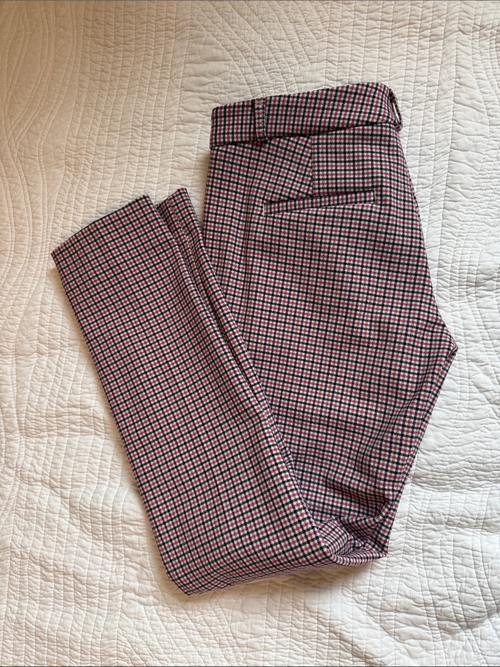 Banana Republic Pink and Black Micro-Check Slim Chinos